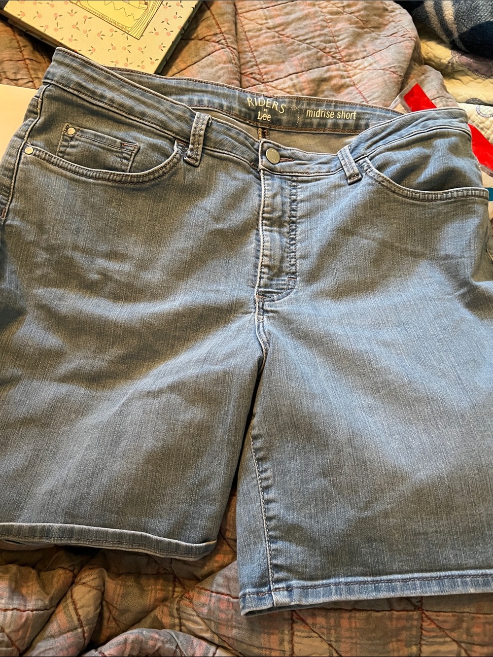 Lee Midrise Denim Shorts in Blue, all over stretch.